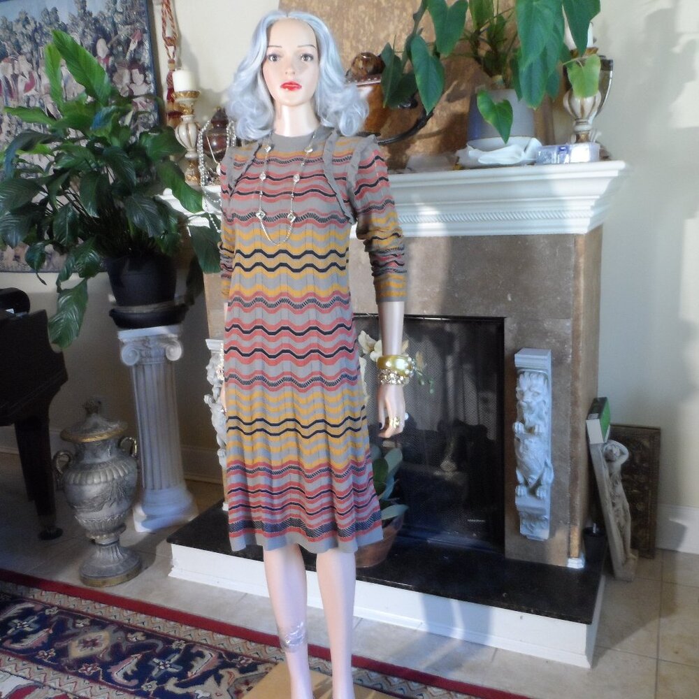 M Missoni Beige Multi Zig Zag Pattern A Line Knit… - image 1